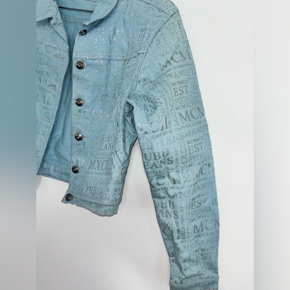 Rare Vintage Fubu Light Blue Denim Jacket Glitter Logo Womens size M - Picture 8 of 12